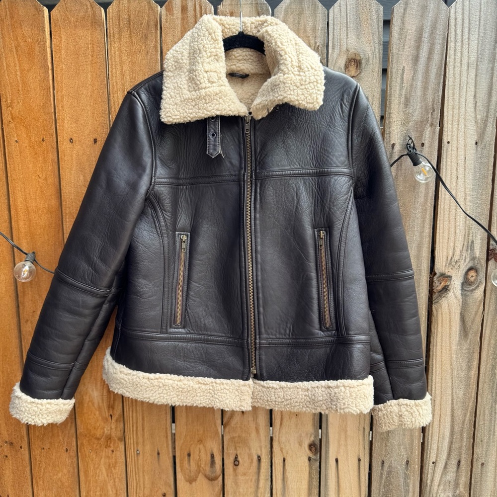 Angel Jackets dark brown leather bomber jacket Sz L